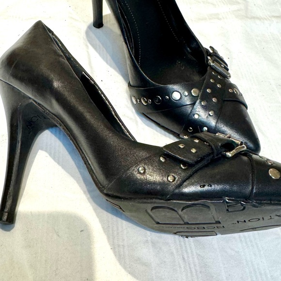 BCBG Black Studded Black Leather Heels - Picture 4 of 6